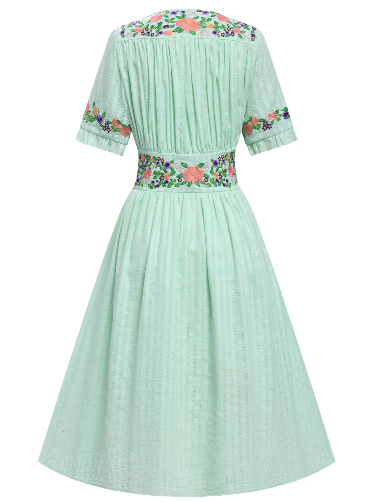 Clearance Retro Stage Pure Cotton Beige 1940s V-Neck Floral Dress