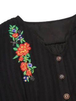 Best Retro Stage Pure Cotton Black 1940s V-Neck Floral Dress