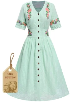 Best Retro Stage Pure Cotton Black 1940s V-Neck Floral Dress
