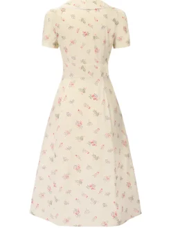 Hot Retro Stage Pure Cotton Blue 1940s Puff Sleeves Floral Dress
