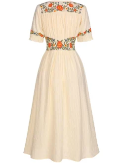 Sale Retro Stage Pure Cotton Mint Green 1940s V-Neck Floral Dress