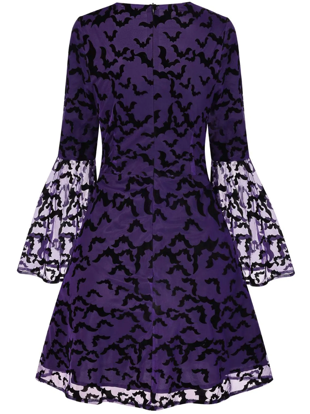 Fashion Retro Stage 1960s Bats Mesh Bell Sleeves Dress Purple