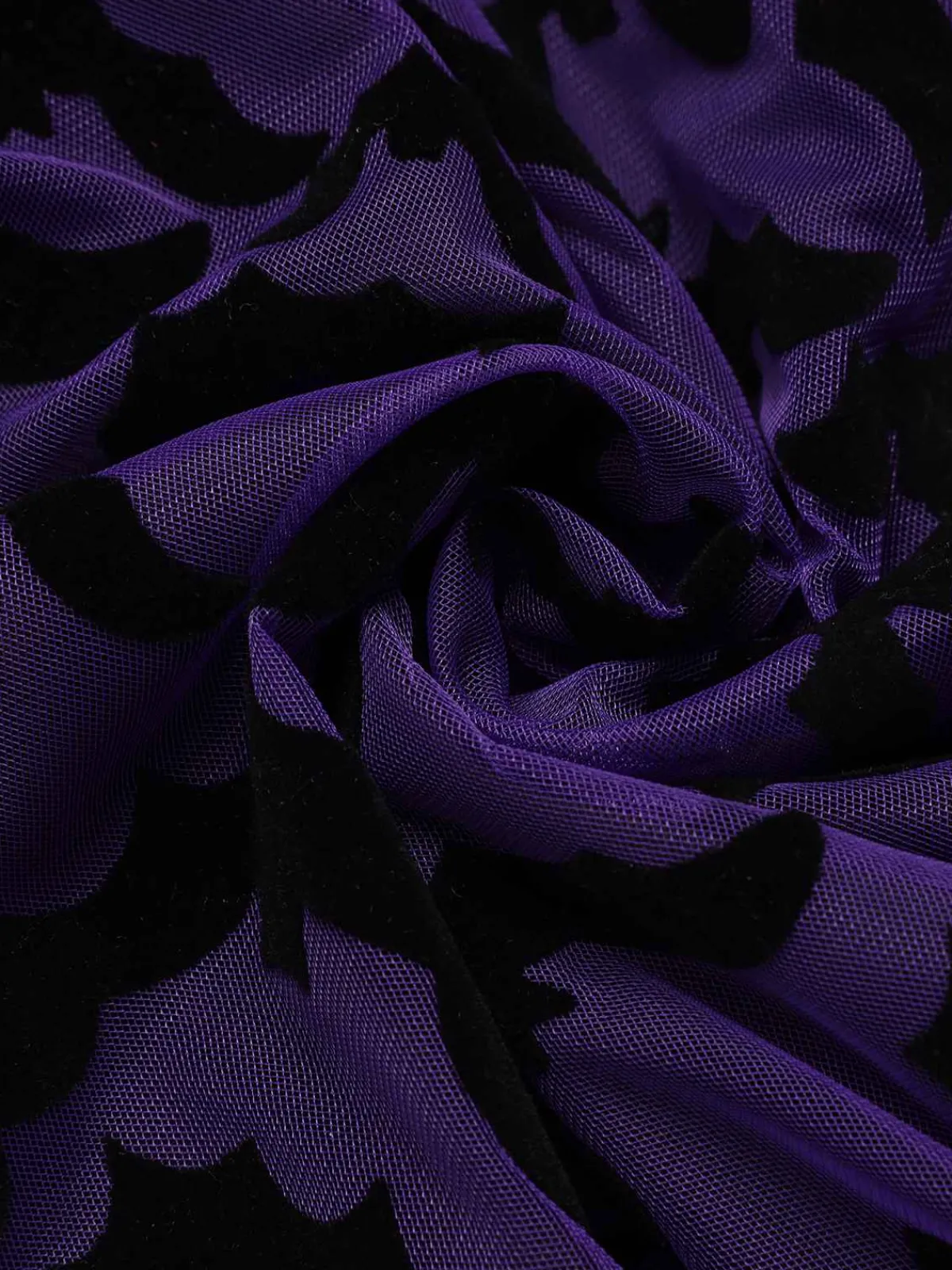 Fashion Retro Stage 1960s Bats Mesh Bell Sleeves Dress Purple