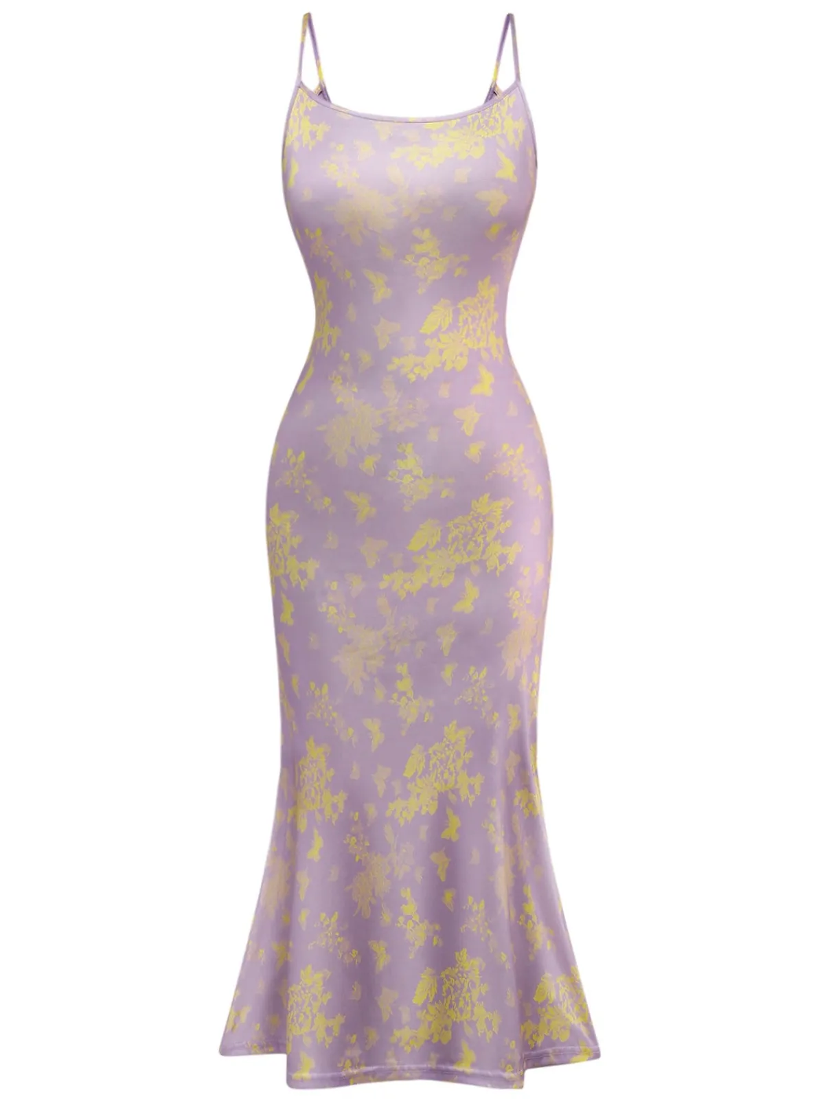 Outlet Retro Stage 1930s Butterfly Floral Mermaid Slip Dress Purple