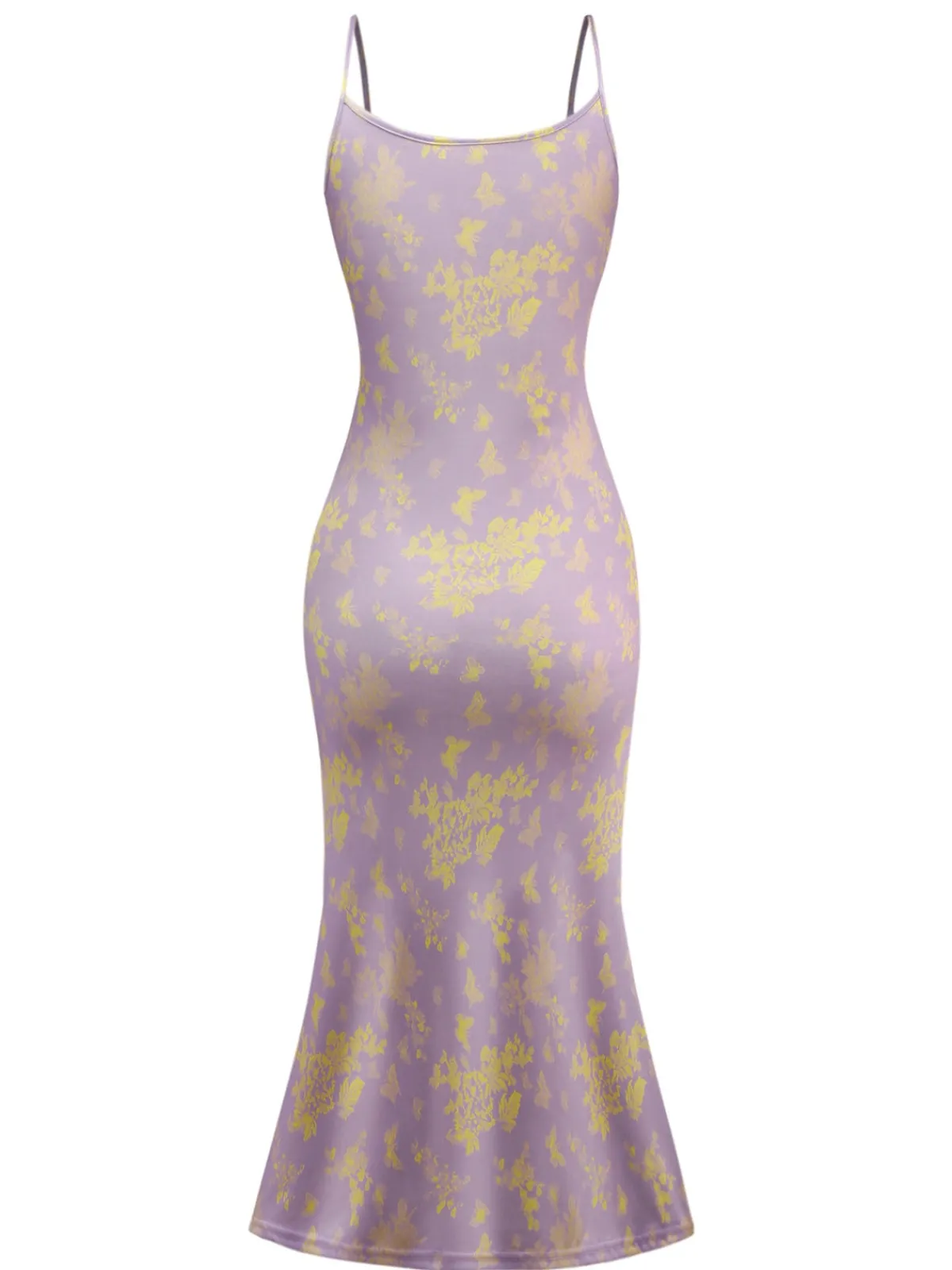 Outlet Retro Stage 1930s Butterfly Floral Mermaid Slip Dress Purple