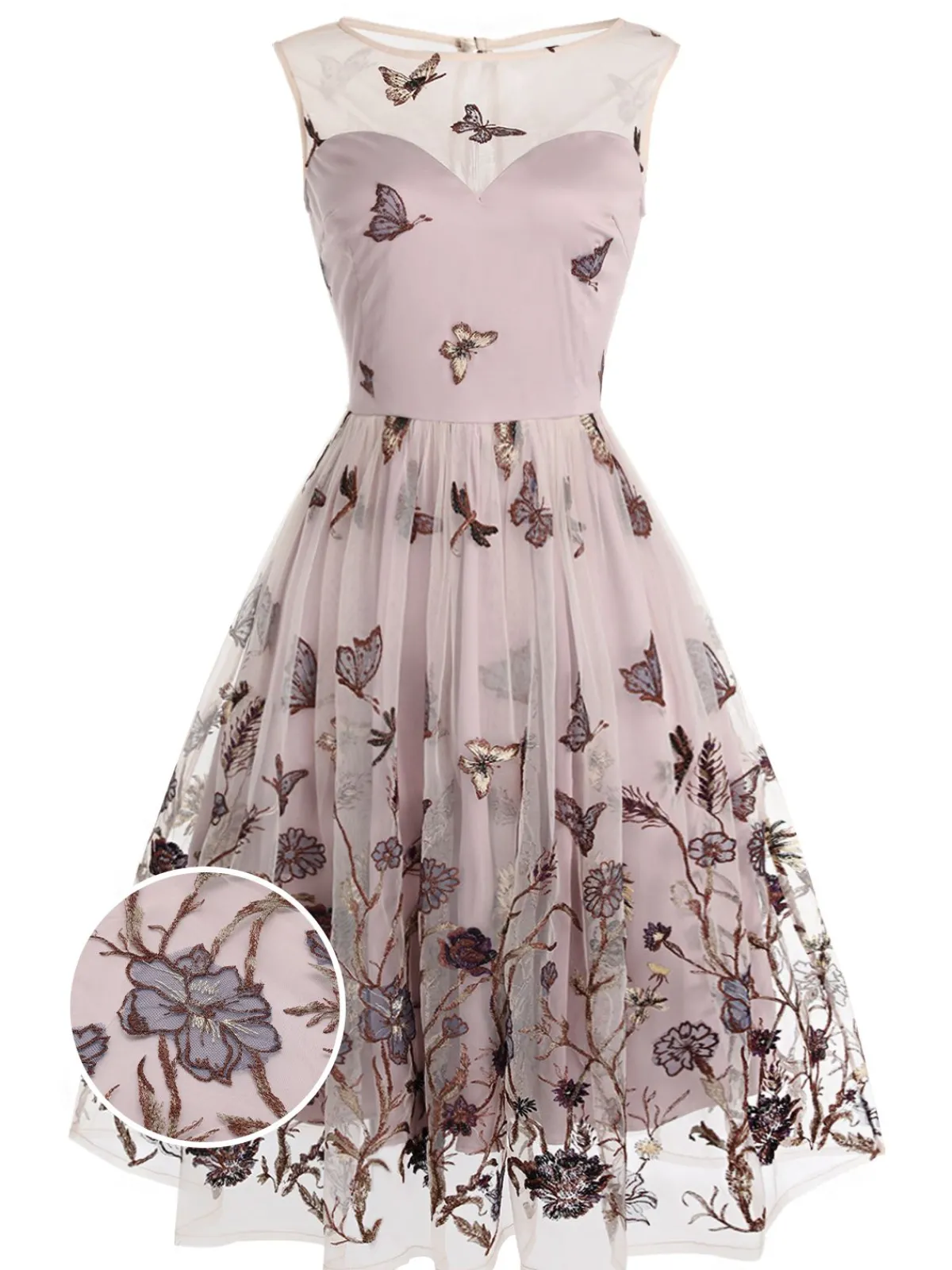 New Retro Stage 1950s Butterfly Lace Swing Dress Purple