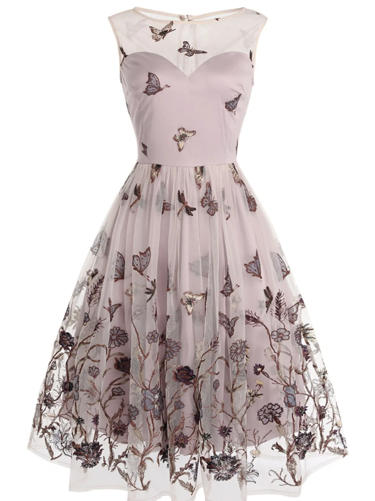 New Retro Stage 1950s Butterfly Lace Swing Dress Purple