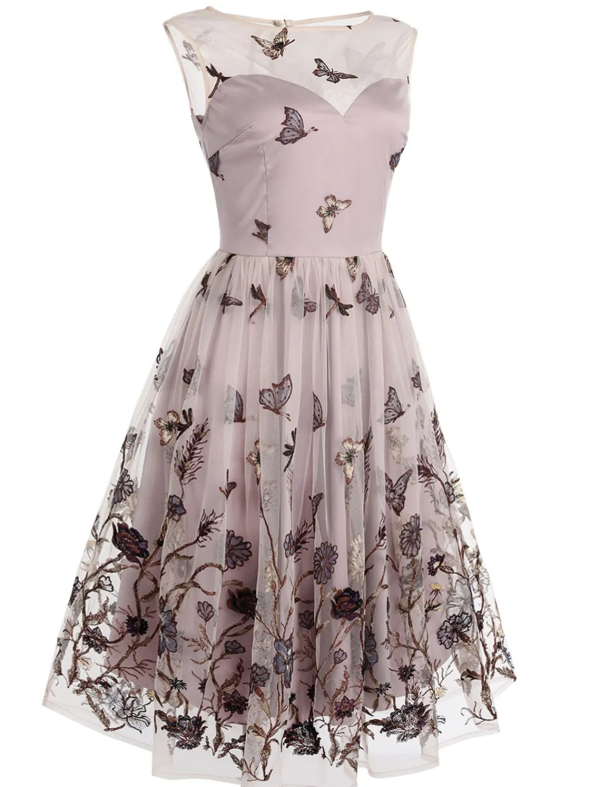 New Retro Stage 1950s Butterfly Lace Swing Dress Purple