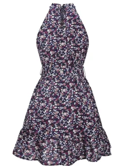 New Retro Stage 1980s Ditsy Floral Sleeveless Dress Purple