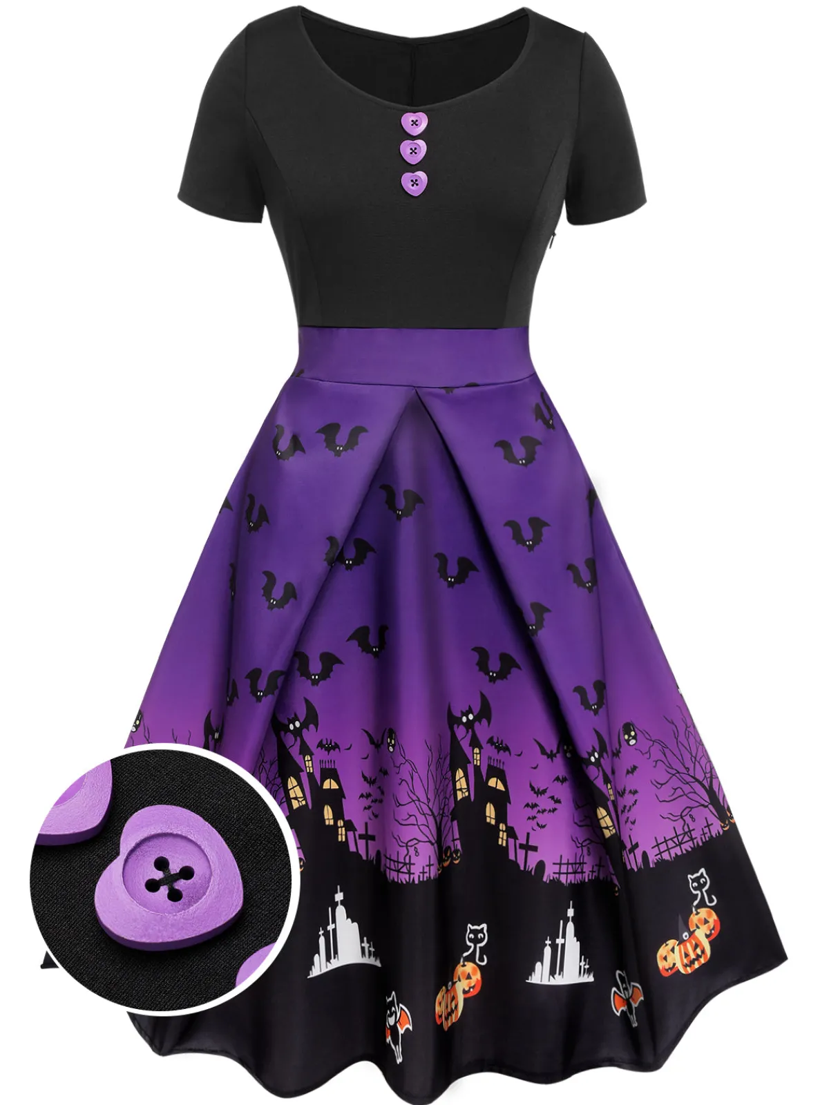 Best Retro Stage Purple 1950s Halloween Button Dress