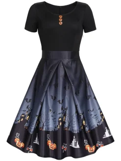 Best Retro Stage Purple 1950s Halloween Button Dress