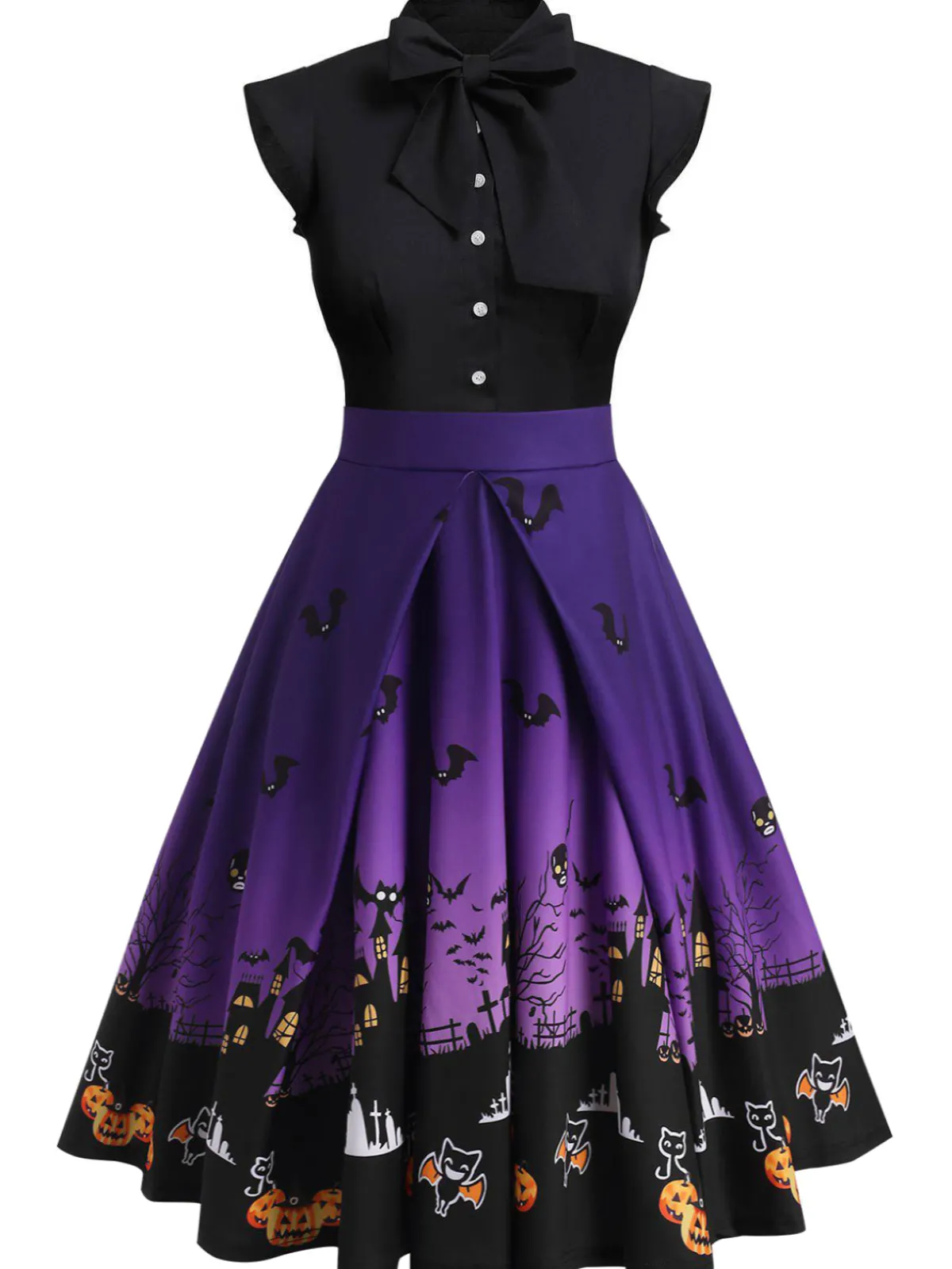 Discount Retro Stage Purple 1950s Halloween Patchwork Dress