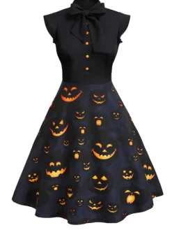 Discount Retro Stage Purple 1950s Halloween Patchwork Dress
