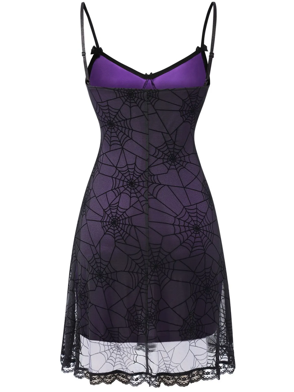 New Retro Stage 1960s Halloween Spider Web Lace Patchwork Dress Purple