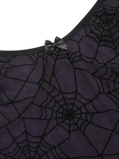 New Retro Stage 1960s Halloween Spider Web Lace Patchwork Dress Purple
