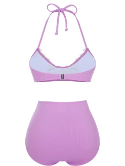 Clearance Retro Stage Purple 1960s Halter Knit Daisy Swimsuit