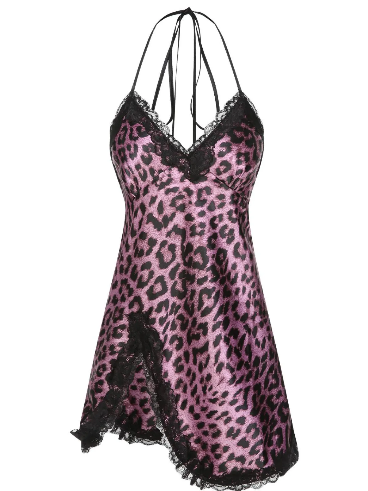 Hot Retro Stage 1950s Leopard Lace Patchwork Suspender Sleepwear Purple