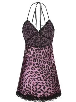 Hot Retro Stage 1950s Leopard Lace Patchwork Suspender Sleepwear Purple