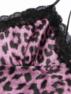 Hot Retro Stage 1950s Leopard Lace Patchwork Suspender Sleepwear Purple