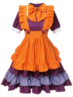 New Retro Stage 1950s Oktoberfest Bow Ruffled Hem Dress Purple