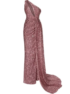 Online Retro Stage 1920s One-Shoulder Sequined Maxi Dress Purple