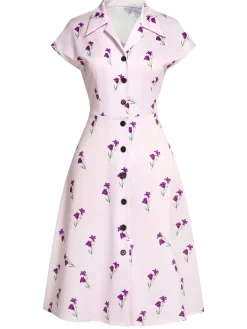 Discount Retro Stage 1940s Petunia Lapel Dress Purple