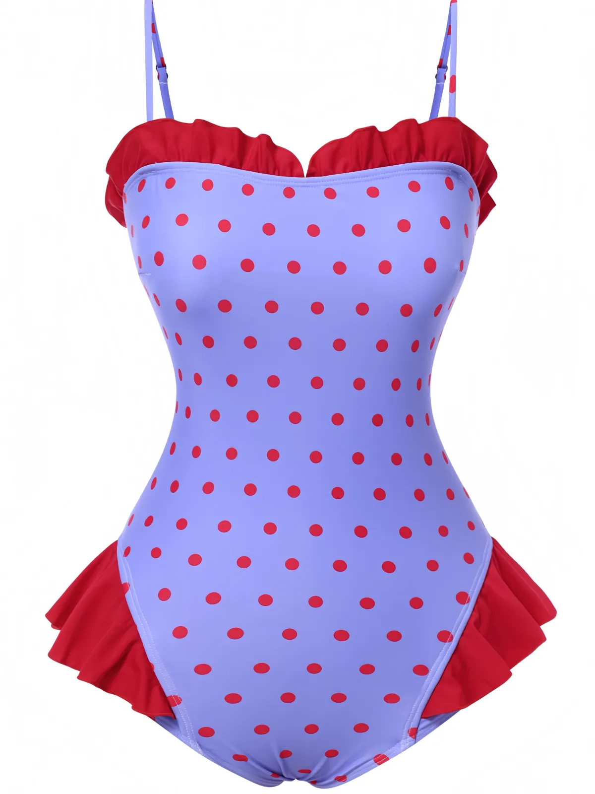 Sale Retro Stage 1950s Polka Dots Ruffles One-Piece Swimsuit Purple