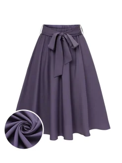 Online Retro Stage 1940s Solid Skirt with Belt Purple