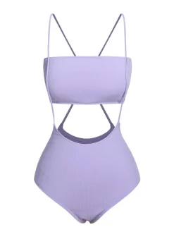 New Retro Stage 1950s Spaghetti Strap Bandeau Swimsuit Purple