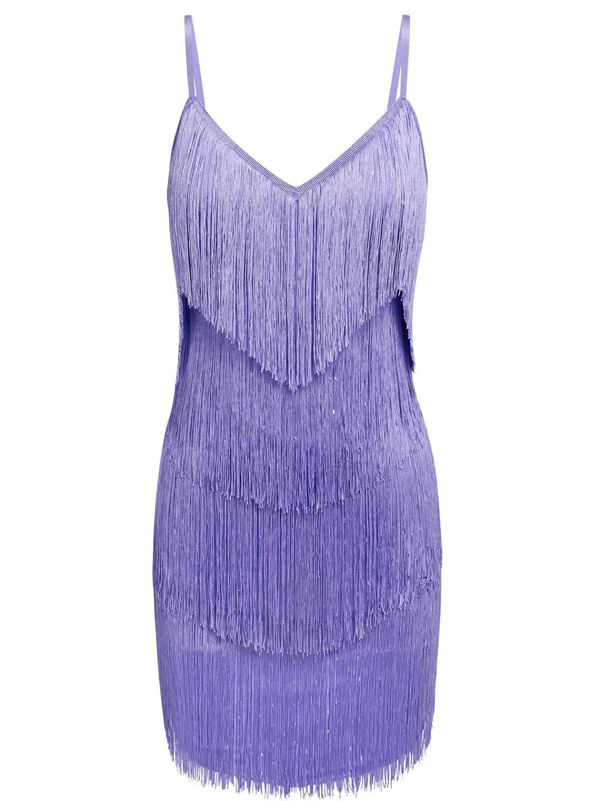Fashion Retro Stage 1960s Spaghetti Strap Fringe Dress Purple