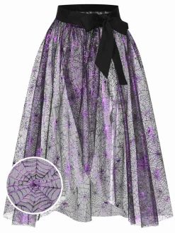 Clearance Retro Stage 1950s Spiderweb Mesh Skirted Cover-Up Purple