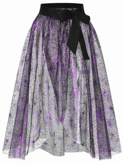 Clearance Retro Stage 1950s Spiderweb Mesh Skirted Cover-Up Purple