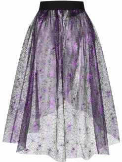 Clearance Retro Stage 1950s Spiderweb Mesh Skirted Cover-Up Purple