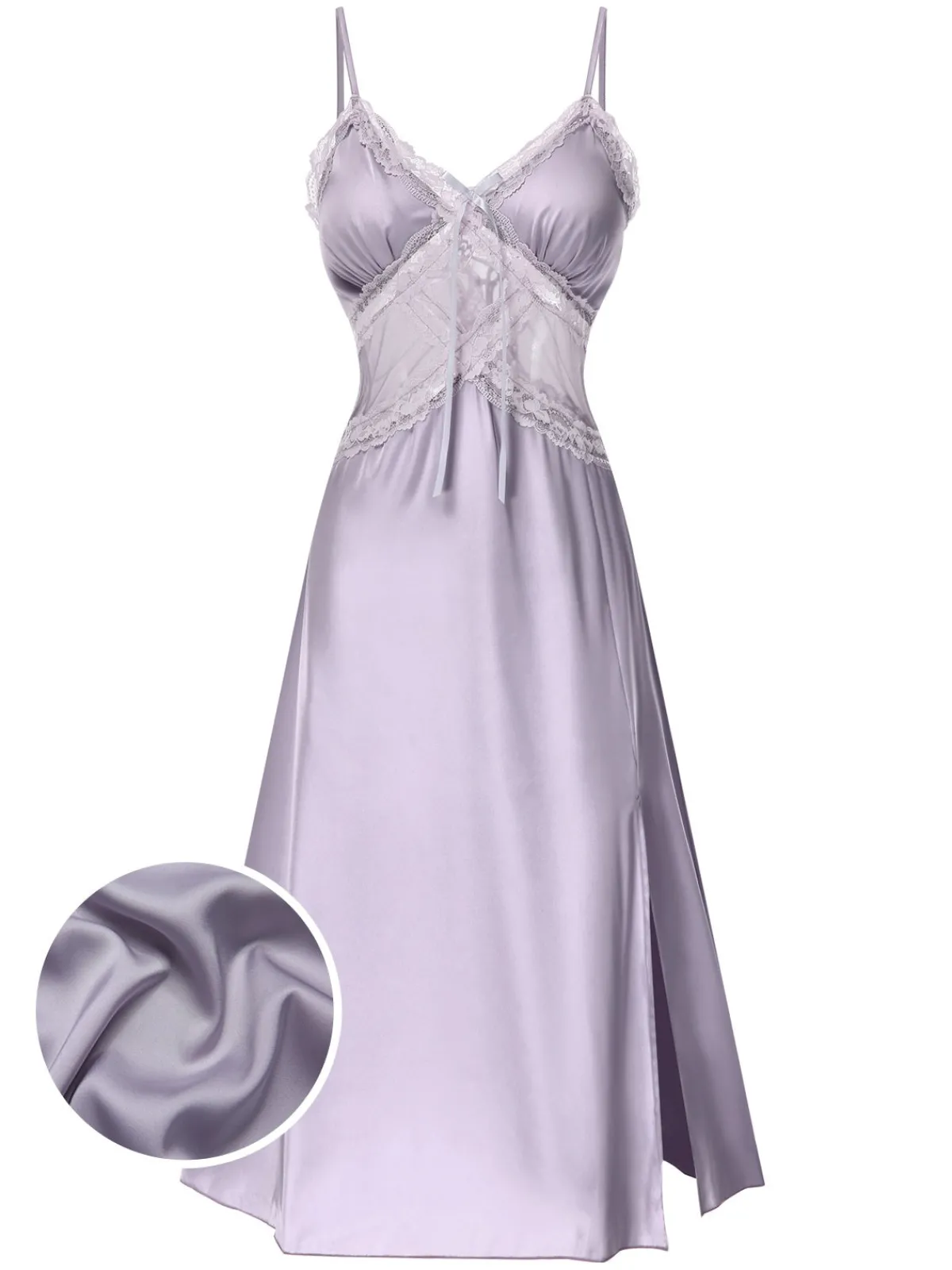 Clearance Retro Stage 1930s Straps Lace Patchwork Satin Nightgown Purple