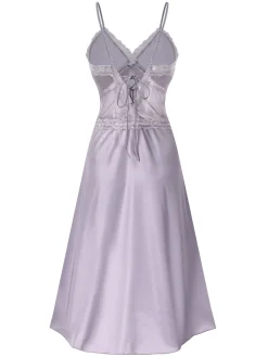 Clearance Retro Stage 1930s Straps Lace Patchwork Satin Nightgown Purple