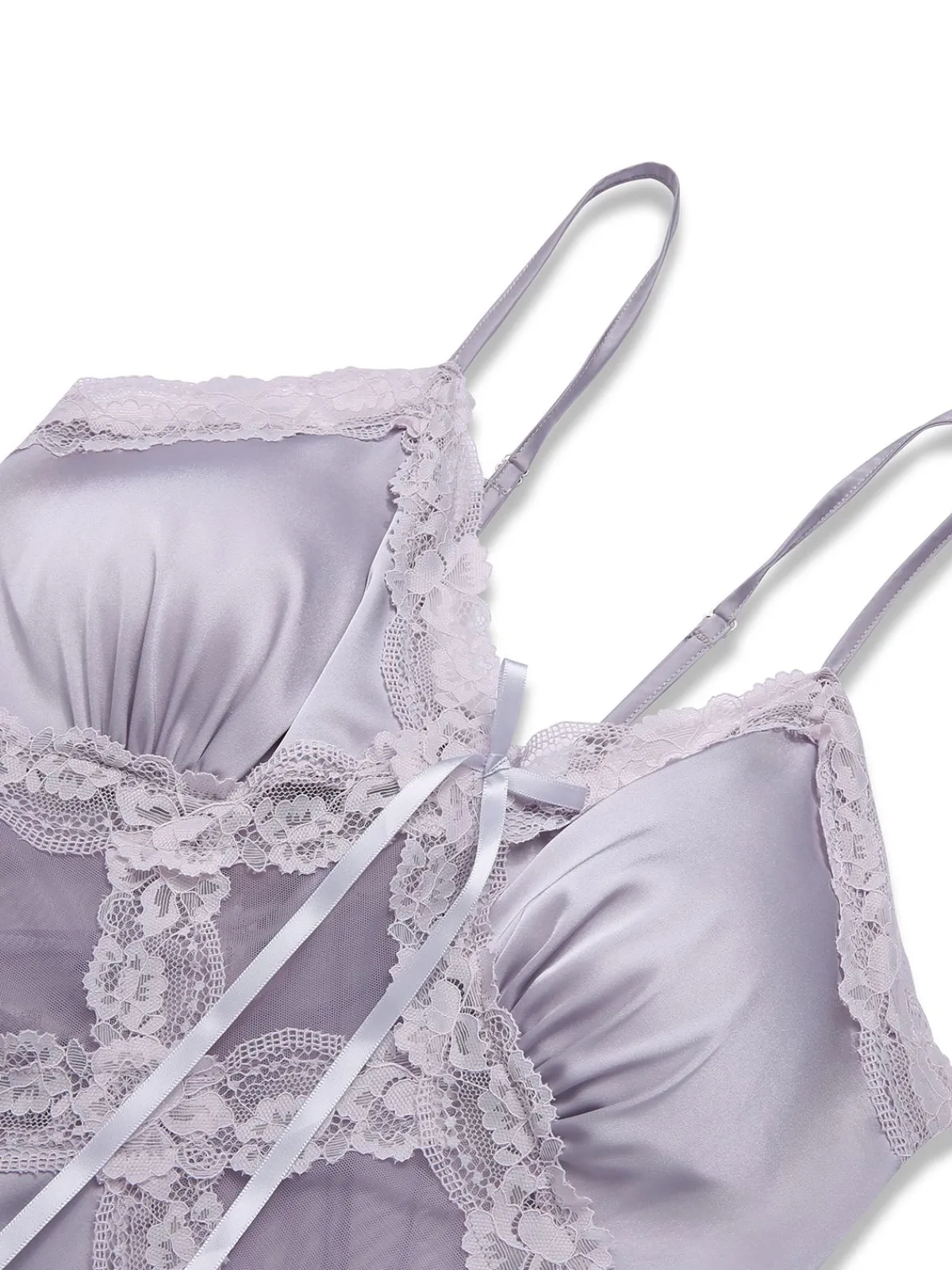 Clearance Retro Stage 1930s Straps Lace Patchwork Satin Nightgown Purple