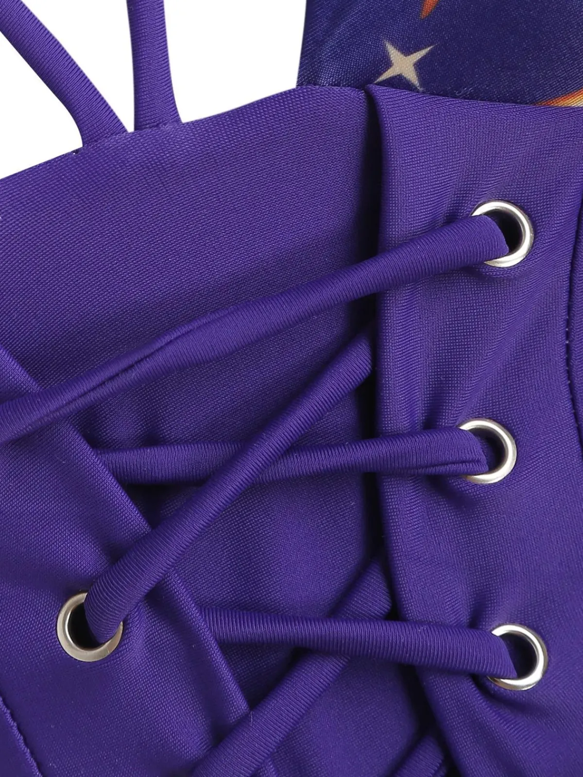 Clearance Retro Stage Purple 1940s Sun Moon Stars Lace-Up Swimsuit