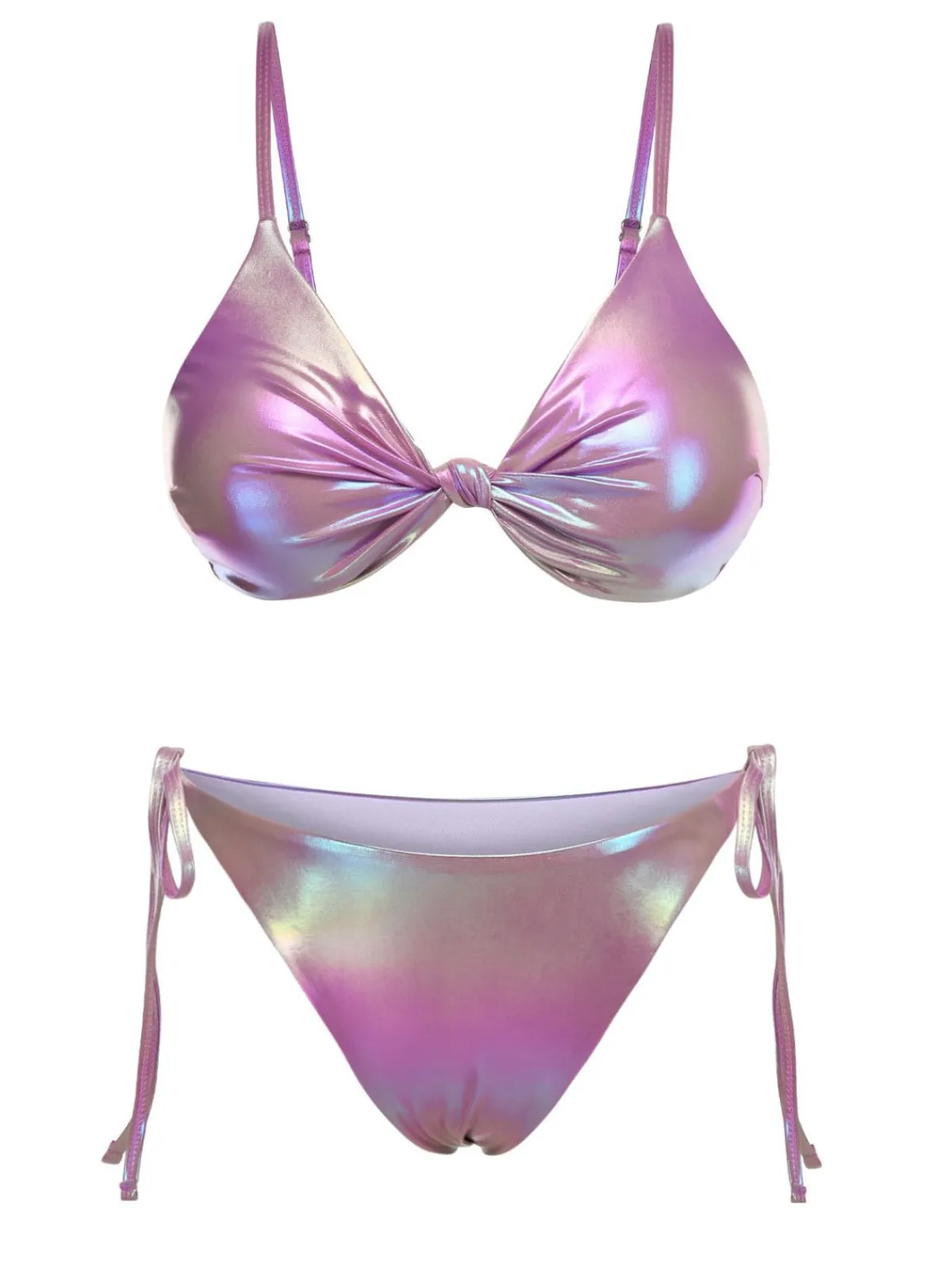 Hot Retro Stage 1970s Twist Glossy Bikini Set Purple