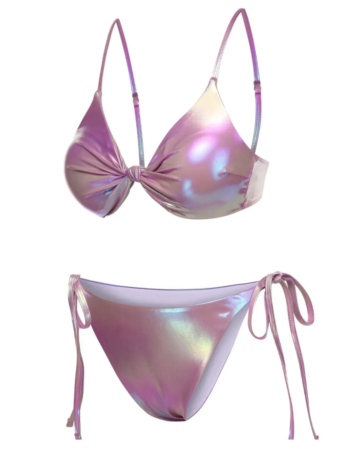 Hot Retro Stage 1970s Twist Glossy Bikini Set Purple