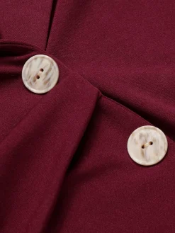 Fashion Retro Stage 1940s Solid Long Sleeved Lapel Dress Purplish Red