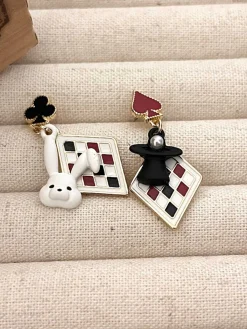 Discount Retro Stage Rabbit Magic Hat Contrast Earrings