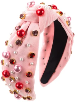 Fashion Retro Stage Radiant Pearl Gem-Studded Knotted Headband