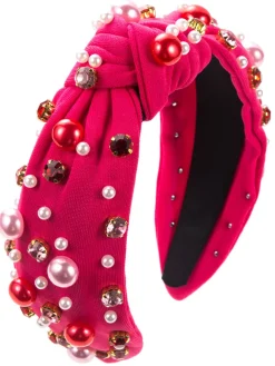 Fashion Retro Stage Radiant Pearl Gem-Studded Knotted Headband