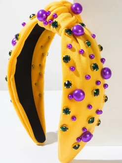 Fashion Retro Stage Radiant Pearl Gem-Studded Knotted Headband