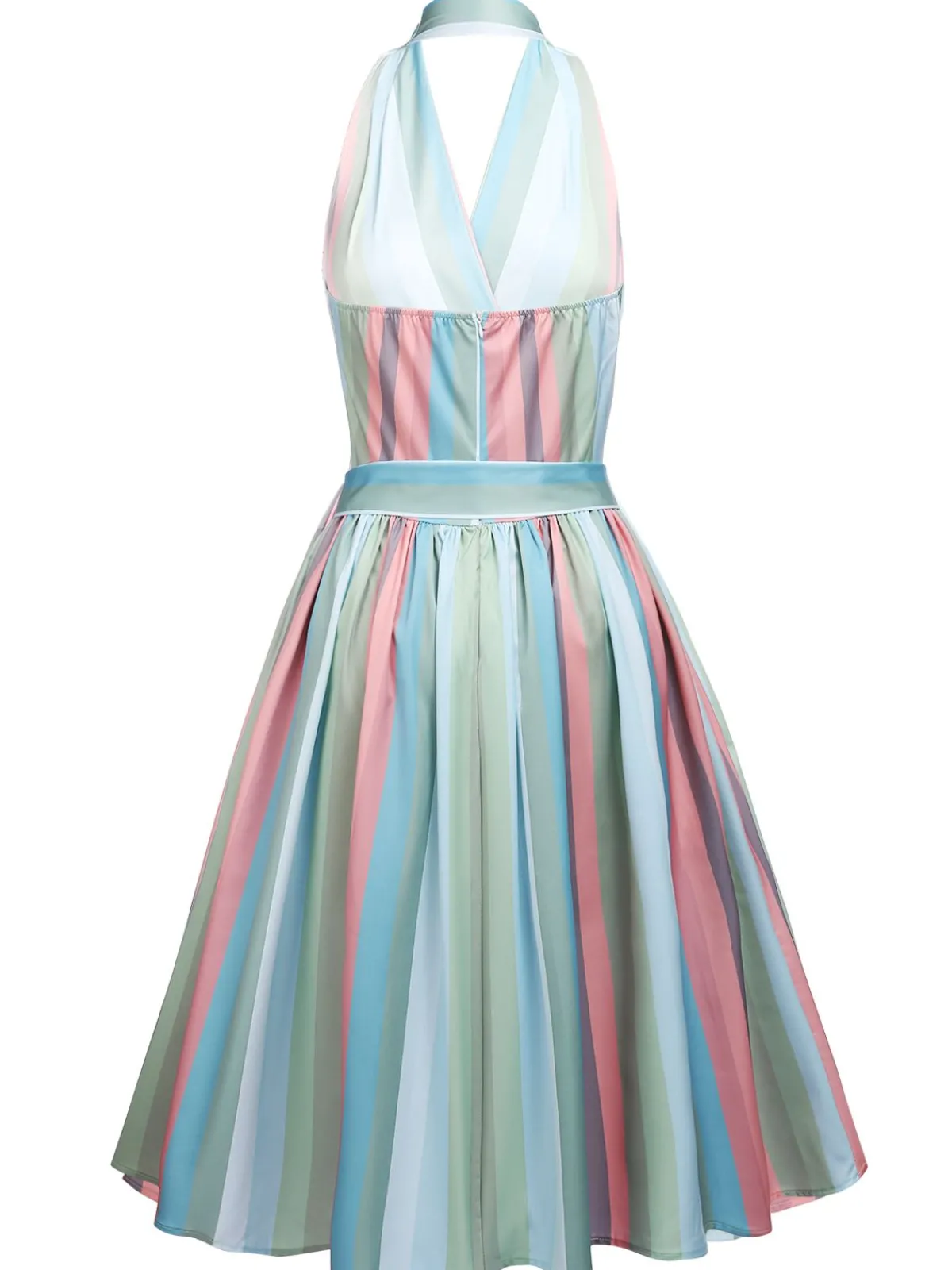 Discount Retro Stage 1950s Stripe Pocket Swing Dress Rainbow