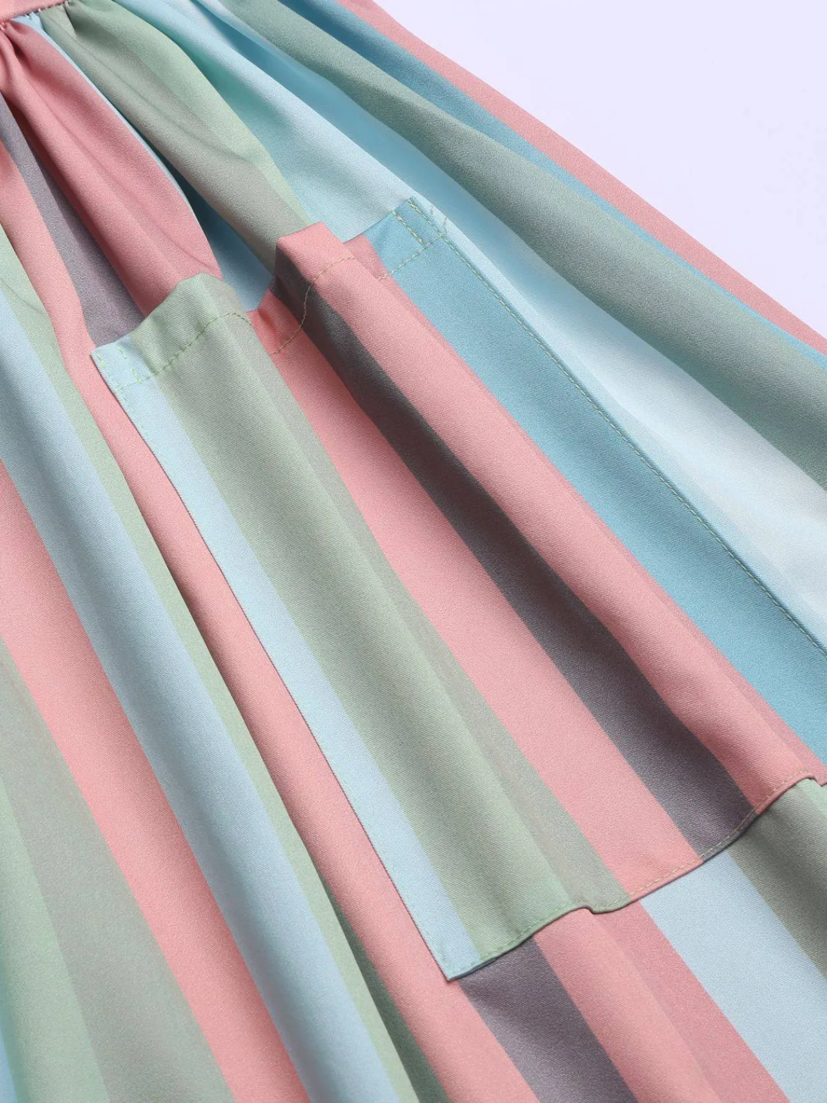 Discount Retro Stage 1950s Stripe Pocket Swing Dress Rainbow