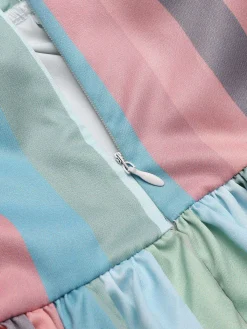 Discount Retro Stage 1950s Stripe Pocket Swing Dress Rainbow