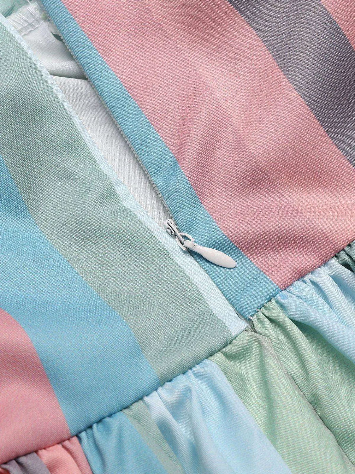 Discount Retro Stage 1950s Stripe Pocket Swing Dress Rainbow