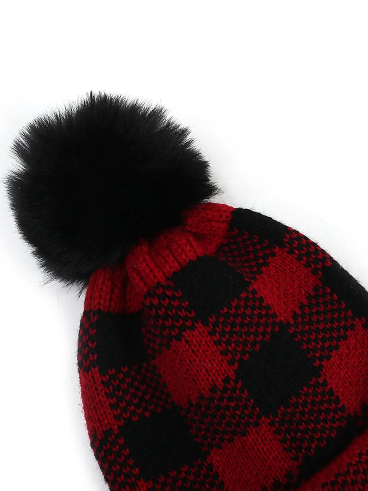Hot Retro Stage Red & Black Plaid Hairball Knitted Child Hat