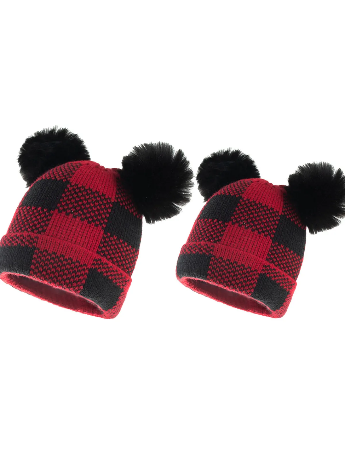 Sale Retro Stage Red & Black Plaid Hairball Knitted Parent Hat
